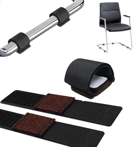 NOLACE Lot de 24 Patins en Feutre pour Chaises Luge (145x30mm) - Protection Sol avec Fixation Scratch & Adhésif - Patins Antidérapants pour Pieds de Chaise Tubulaires & Cantilever (Noir)