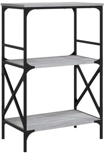 vidaXL Bibliothèque à 3 Niveaux, Étagère à Livres avec Pieds Réglables, Meuble à Livres avec Rangement, Industriel, Sonoma Gris Bois d'Ingénierie
