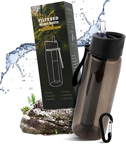 Wasserfilterflasche, Outdoor Wasserfilter Flasche mit 1500L Filterkapazität I entfernt 99,99% Aller Bakterien und Keime ab, Filter für Wandern Camping Survival Reise(650ml) (Black)