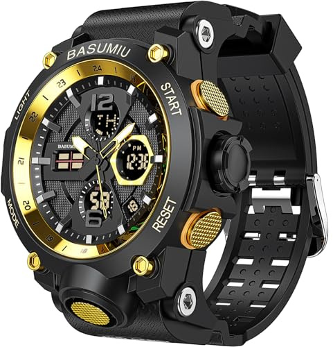 Pienolan Mens Sports Wrist Watches Analog Digital Tactical Military Watch Waterproof Gold Watches for Men (A-Gold)