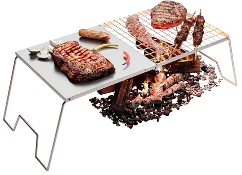 Folding Campfire Grill, 23.6 Heavy Duty Stainless Steel Grill, Grates Over Fire Pit, Portable Outdoor BBQ Camping Grill