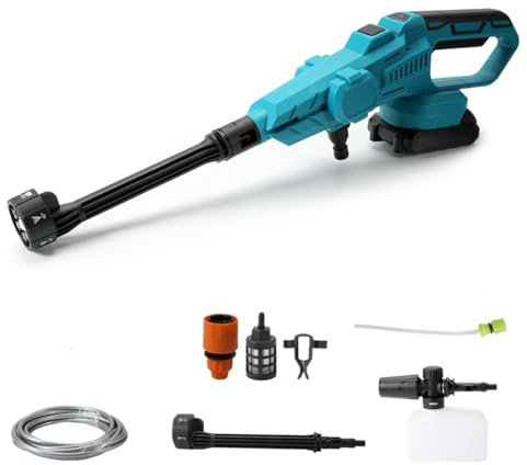 Akku Hochdruckreiniger für Makita 18V Akku, 65BAR Tragbarer Hochdruckreiniger mit 6-IN-1 Düse, mit 15000mA Batterien, 380L/H(6.3L/min), Bürstenloser Motor,für Auto, Terrasse, Rasen (Mit 1*Batterie)