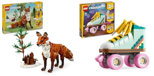 LEGO Creator 3in1 Forest Animals: Red Fox Toy to Owl Figure to Squirrel Model & Creator 3in1 Retro Roller Skate to Mini Skateboard Toy to Boom Box Radio