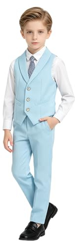 LOLANTA Conjunto de Traje de 5 Piezas para Niños, Traje Formal para Bodas y Fiestas de Cumpleaños para Niños, Conjunto de Chaleco, Pantalones, Camisa y Pajarita para Niño de Arras