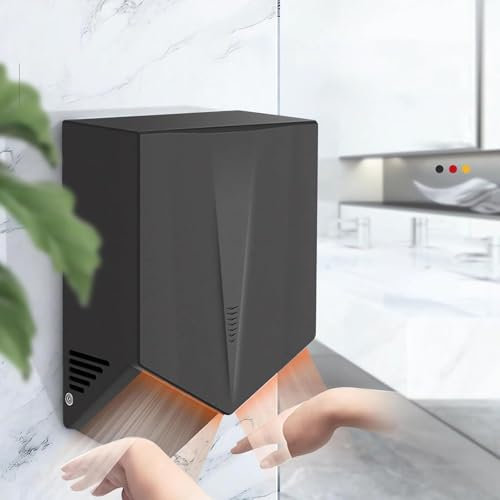 Sèche-mains électrique automatique, sèche-mains électriques muraux commerciaux, sèche-mains à induction automatique, sèche-mains à grande vitesse for cuisine, salle de bain et toilettes(Black)