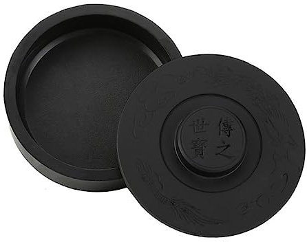 KONTONTY Kalligraphie-tintenstein Traditioneller Drucktintenplatte Aus Hochwertigem Kunststein Runder Tintenschleifzubehör Mit Deckel Praktisches Schreibzubehör Für Kalligrafie