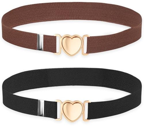 YUXIANLB 2 Pack Girls Belt Size 19-27.5, Cute Heart Buckle Belt for Girls Adjustable Elastic Belt for Kids Dress Pants Jeans