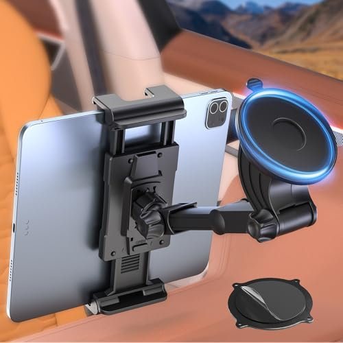 OHLPRO Tablet Holder for Car 360° Rotating Washable Suction Cup+Retractable Arms ipad Mount for Truck Dashboard Windshield Compatible with All 5-13 iPad Galaxy Tab GPS Navigation