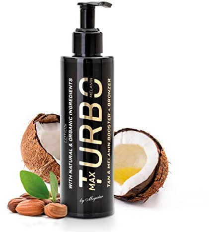 Natürliche Solarium-Lotion MegaTan Max-Turbo mit Bronzer 160ml | Dunkler Bräunungsbeschleuniger für Sonnenbänke | Intensivierer & Melanin-Booster | Bräune - pflegende Bodylotion