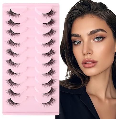 AUYAO Mezze Ciglia Finte, 10 Paia Mezze Ciglia Finte Naturali, 3D Half Lashes Riutilizzabile Ciglia, Occhio Di Gatto Fake Half Eyelashes, Fatto a Mano Naturali Lash Half Eyelashes (#01)