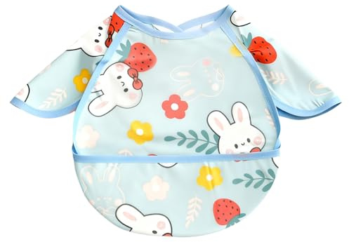 Rieoany Babero con Mangas Impermeable, Baberos con Mangas para Bebés de 12 a 36 Meses, Babero para Niños Pequeños Hecho de Algodón Puro Suave y Cómodo