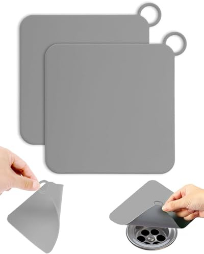 FUGLUS 2 PCS Tapa Desague Ducha Cuadrada 20x20cm Protector de Drenaje Ducha de Silicona Tapón Desagüe Ducha para Malos Olores Cubiertas de Desagüe de Ducha para Baño Cocina Bañeras- Gris
