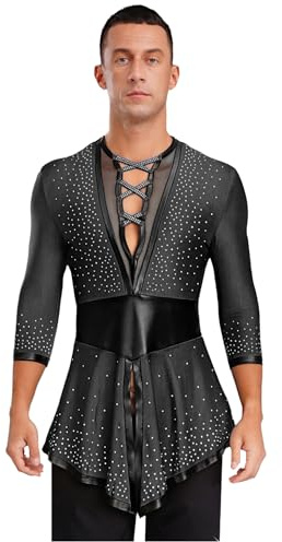 Nyeemya Adultos Hombres Traje De Baile Latino Para Hombres Camisa De Baile De Salón Latino Traje De Competición De Actuación Negro M