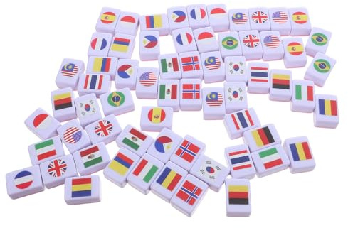 Alasum 64pcs Two Player Mahjong Set Melamine Tiles with Vibrant National Flag Designs Mini Matching Card Game for Family Couples Travel Educational Geography and Holiday Fun