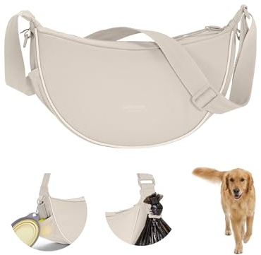 LARKSON Half Moon Bag Borsa per Cani Beige - Fiete - Sacchetti per Addestramento Cani - Tasca Porta Snack con Dispenser di Sacchetti per i Bisogni - Borsa Riflettente per Passeggiate - Idrorepellente
