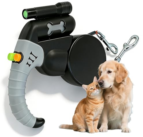 Guinzaglio doppio retrattile da 3 m per 2 cani, guinzaglio con luce a LED, girevole a 360°, doppio guinzaglio automatico con riflettente, per cani di piccola e media taglia, passeggiate e allenamento