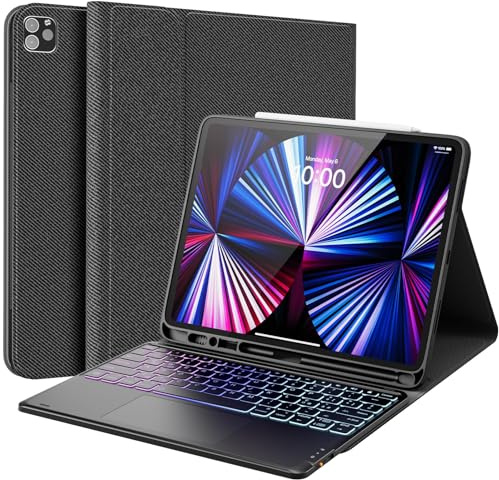 CHESONA Custodia con Tastiera iPad Air 13, 3 Zone 7 Colori Retroilluminate, Cover Tastiera per iPad Pro 12,9 con Trackpad, 2 Canali BT, Magnético Tastiera per iPad Pro 12,9 (6a/5a/4a/3a Gen), Nero