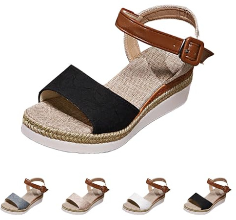 Sandaletter damer med kilklack, platåsandaler damer breda H, remsandaler eleganta sommarskor ortopediska tåsandaler bekväma strandskor halkfria kilsandaler lätta fritidsskor