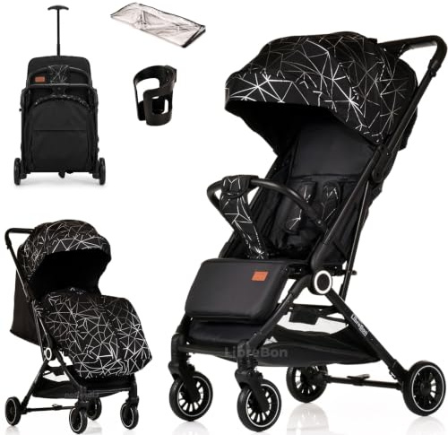 Lightweight Stroller, Baby Pushchair, Compact Travel Buggy, One Hand Foldable, Upgraded Wheels, All Seasons Stroller, Up to 22kg - 48 Months, Cabin Approved (Black - Silver Net, SPD1)