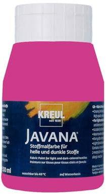 Kreul 91569 - Javana Stoffmalfarbe für helle und dunkle Stoffe, 500 ml Flasche magenta, brillante Farbe auf Wasserbasis, pastoser Charakter, zum Stempeln und Schablonieren, nach Fixierung waschecht