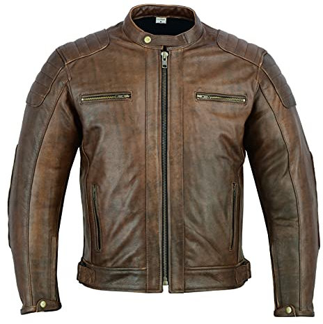 Texpeed Chaqueta de moto de cuero para hombre - Chaqueta de moto Touring con protección de armadura auténtica Biker CE (EN 1621-1) Diseño con costuras acolchadas - Marrón - M