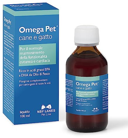 NBF Lanes | Omega Pet Cane e Gatto, Liquido 100 ml, per il Normale Mantenimento della Funzionalità Cutanea e Cardiaca
