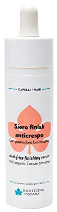Biofficina Toscana Siero finish anticrespo capelli, 60 ml – Siero disciplinante e lucidante per capelli crespi – Con Liquepom® da pomodoro bio toscano ad azione protettiva ed antipollution