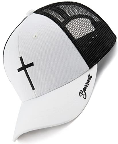 Bexxwell Trucker Cap weiß schwarz mit Kreuz-Stickerei (optimale Passform, Kappe, White, Black, Truckercap, Cross, Cap, Unisex)