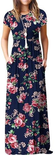 GRECERELLE Womens Maxi Dress Summer Casual Long Dresses for Ladies with Pockets (FP Rose Navy, S)