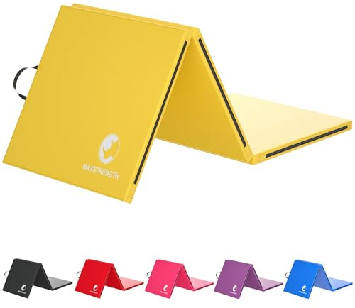 MAXSTRENGTH Gymnastics 6ft Tri Folding Exercise Mats Long With High Density 5cm Thick Foam Soft Non Slip Surface Carry Handles For Gym Crash Tumble Track Yoga Pilates Floor Workout Equipment
