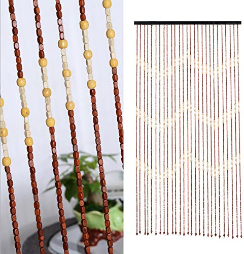 Cortina de hilos retro, cortina de cuentas de madera, cortina de ventana, cortina de 27 líneas, cortina decorativa para puertas y ventanas