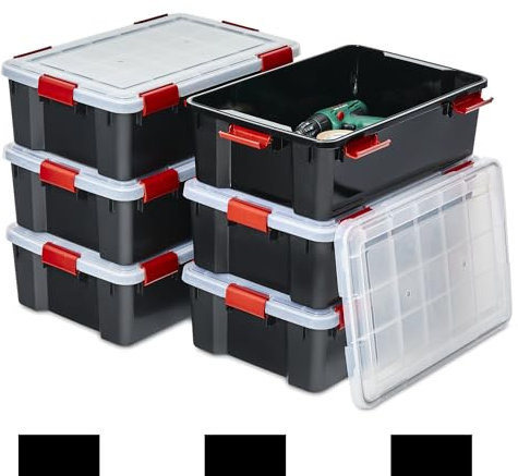 Iris Ohyama Luftdichte Kunststoff-Aufbewahrungsboxen mit Deckel, 30L, 6er-Set, Schwarz, Hermetischer wasserdichter Verschluss, Robuste Schnappverschlüsse, Stapelbar, Staubschutz, BPA-frei, AT-LS