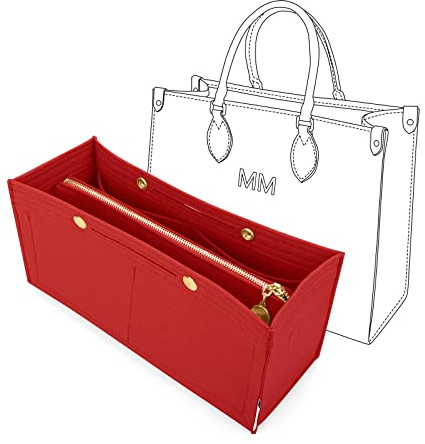 LEXSION Felt Purse Organizer Insert,Handbag Organizer with Detachalbe Zipper Pocket for ONTHEGO PM,3 Size 8034 Red Small