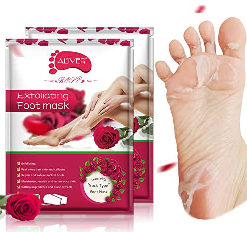 Maschera piedi esfoliante, 2pezzi Esfoliante peel off calli Pelle morta Callus Remover,Baby Soft Smooth Touch Piedi-Uomo Donna (Rose)