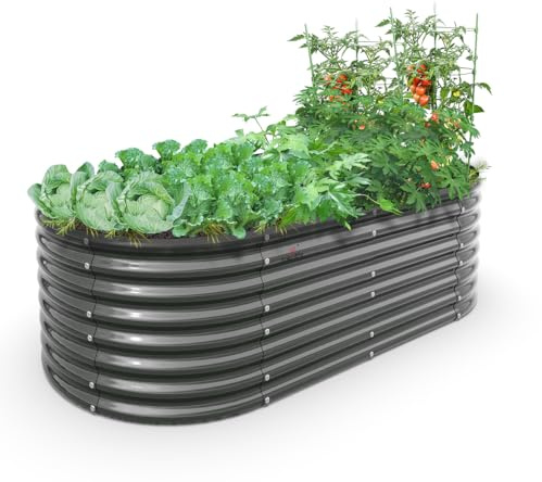 A ANLEOLIFE 6X3X2 ft Galvanized Raised Garden Beds Outdoor, Oval Large Metal Deep Root Planter Box for Planting Vegetables Flowers Herb, Anti-Rust & Easy-Setup, Quartz Grey