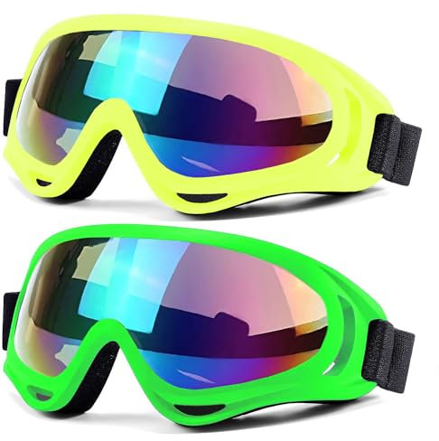 SHYL~JIER Schneebrille, 2er-Pack, Ski-, Motorrad-, Snowboardbrille mit UV-Schutz, winddicht, blendfrei, für Herren, Damen, Jugendliche, Kinder