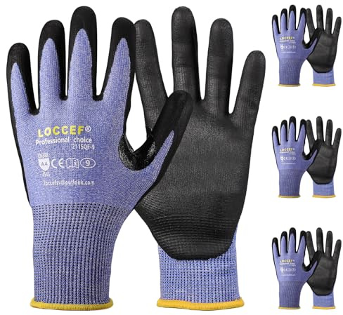 LOCCEF 3 Pairs Safety Work Gloves for Men Women,Touchscreen Compatible, Superior Dexterity,Level 5 Cut Resistant Work Gloves(8/M)