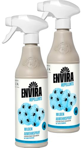 Envira Spray Anti-acariens 2 x 500 ML - Spray Anti-acariens pour Matelas avec Effet Longue durée - sans Odeur & à Base d'eau