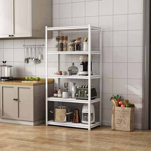 [en.casa] Schwerlastregal Austrheim Standregal mit 5 Ablagen je 100 kg belastbar Mehrzweckregal Werkstattregal funktionales Steckregal 90x40x183cm Weiß