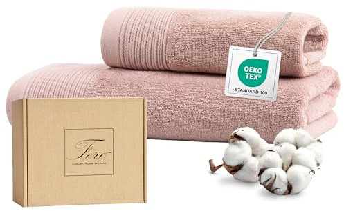 Ferò Set Luxus 2 Teilig Handtücher aus 100% Baumwolle, Low Twist 550 g/m², Ultra Weich und Saugfähig, Oeko-TEX, Italienisches Design, Hand Towels, Handtuch 50x100 cm, Gästehandtücher 50x30 cm, Rosa