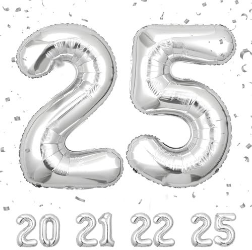Number 25 Silver Balloons for Birthday Party Decoration, 40 Inch Giant Helium Foil Numbers for Women Men 25th Birthday, Anniversary Party Decorations Supplies