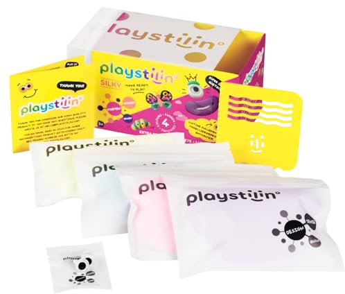 Playstilin Silky - extra seidige Spielknete, supergeschmeidige, vegane Kinderknete, kreatives Plastilin Knetset mit Zubehör und Werkzeug in der Box, Modelliermasse lufttrocknend