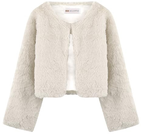 Bolerose Veste Boléro Fille Fausse Fourrure | Doublure Satin, Fermeture Invisible, Manches Longues, Coupe Courte, Chaleur Légère, 3-10 Ans, Pailleté ou Uni