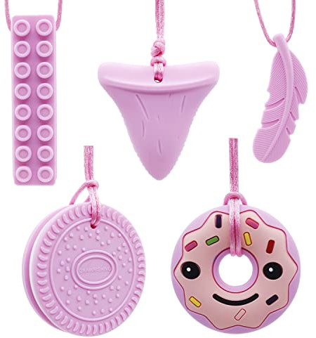GNAWRISHING Collane da masticare per bambini sensoriali, 5 pezzi, rosa, giocattoli masticabili sensoriali per autismo, ragazze e ragazzi, ADHD, bambini e adulti