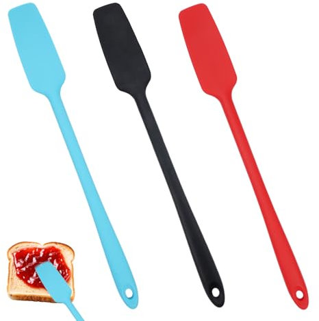 3 Stück Silicone Spatula,28.2 x 3.3 cm Langer Griff Silikon Spatel,BPA-frei,Silikon Glasspatel Hitzebeständig,Antihaft,Nahtlose,Teigschaber Silikon für Backen Verteilen und Mischen Lebensmitteln
