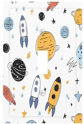 Mexpekil Colorful Rockets Planets Light Switch Cover, 1 Gang Single Toggle Wall Plates, Decorative Outlet Covers Switchplate for Home Office