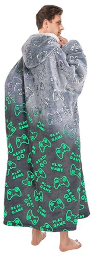 OLAOLA Wearable Blanket Hoodie, Glow in The Dark Oversized Sweatshirt Blanket with Pockets for Men and Women (Game Controller, Adult-Extra Long)