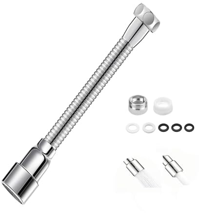 Rallonge Robinet Cuisine Flexible 14/20/30 cm en Acier Inoxydable avec 2 Modes et 2 Adaptateurs 22 mm, Aérateur Pivotant à 360°, pour Cuisine et Salle de Bain (20CM)
