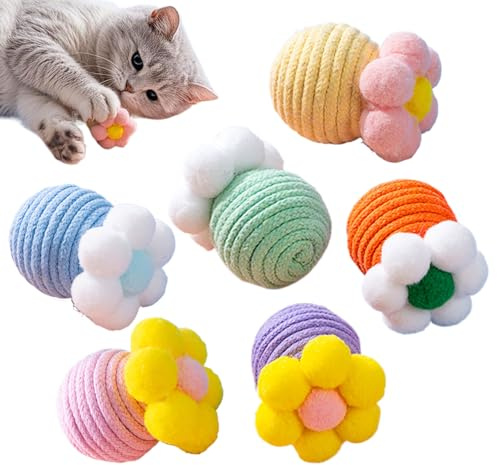 Générique Balle pour Chat - Jouet Corde Chat | 6 Pièces avec Clochette À L'intérieur pour Chatons Poursuite Intérieure Grattage Chasse Jeu Enrichissement Anniversaire Noël