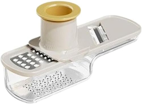 Molinillo de ajo multifuncional y rebanador de mandolina, mini cortador de ajo y jengibre 3 en 1, triturador de verduras y rebanador, herramienta de cocina fácil para el hogar y el restaurante (blanco